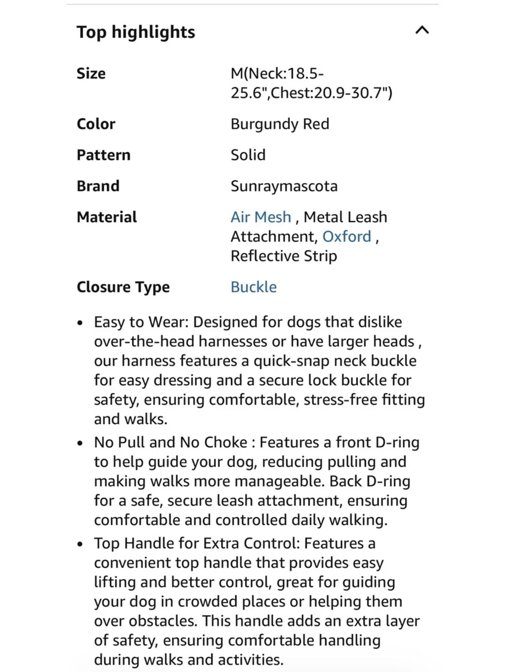 NWT Sunraymascota Burgundy Red Adjustable Dog Harness with Reflective Strips